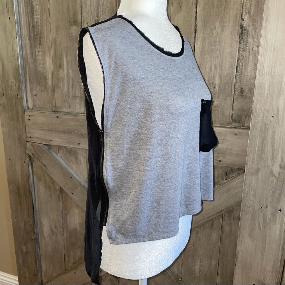 Tobi Edgey Sheer Zipper Studded Cropped Long Back Top